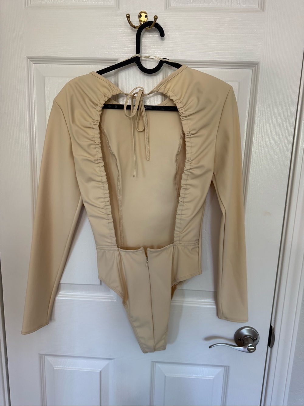Zara Neutral Beige Open-Back Bodysuit